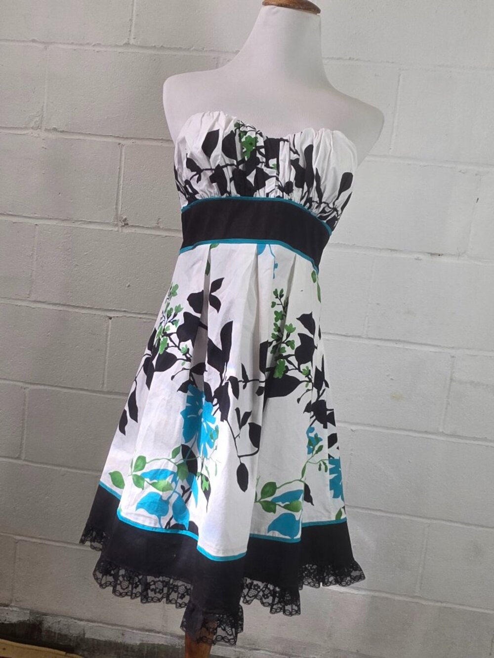 y2k McBling Cottaegcore Girly HoCo Blue, Green, Brown Floral Aline Mini Dress